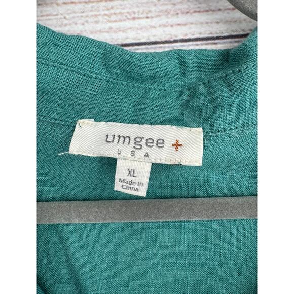 Umgee USA Linen Blend V-Neck Shirt Mini Dress Womens XL Green Rough Hem - Picture 6 of 10